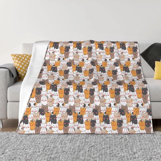 Fotbe Cute Cats Manta de Franela con Estampado, Manta Ultrasuave para Cama, Sofá, Auto, Hipoalergénica y Antibolitas-60"x50"