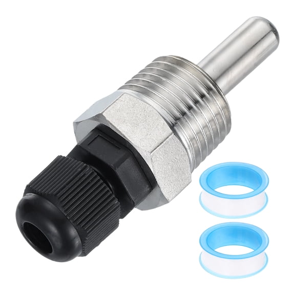 Uxcell G1/2 Thermowell Weldless, 304 Stainless Steel 8mm Dia Temperature Sensor Thermowell with 50mm Cable Gland and Tape for Home Brewing Beer Fermenter, Black