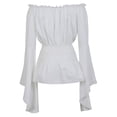 thumbnail image 2 of Womens Renaissance Blouse Long Sleeve Off Shoulder Trumpet Peasant Tops Medieval Victorian Costume Shirt, 2 of 7