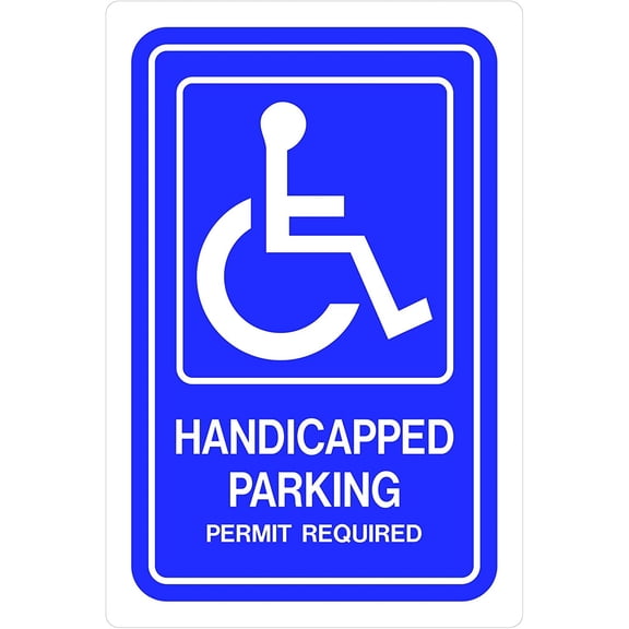Hillman 843294 Handicapped Parking Permit Required Sign, Blue and White Heavy Duty Aluminum Metal, 12 x 18 Inches - 1 Sign