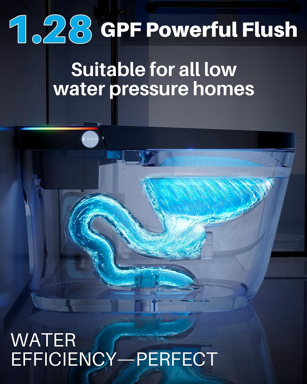 WinZo Smart Toilet,Modern Smart Toilet with Bidet Built In with Foot Sensor,Tankless Toilets Auto Open/Close Lid with Dryer,ADA Comfort Height Heat Seat,Instant Warm Water,Power Outage and Flush Blac