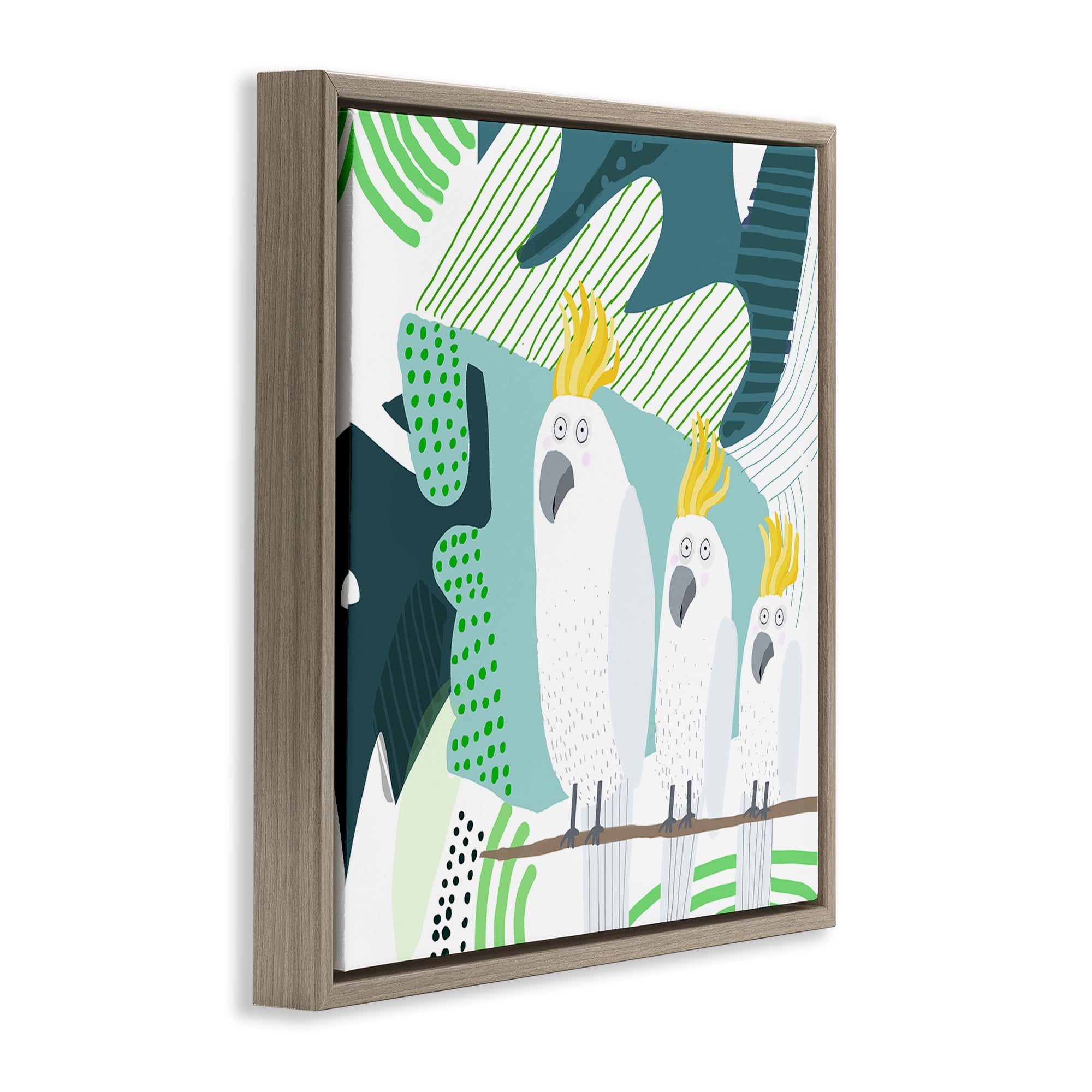 Stupell Industries Whimsical Patterned Cockatoo Animals Painting Brown Floater Framed Canvas Art Print Wall Art, 18 x 18