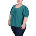thumbnail image 2 of NY Collection Women's Plus Size Short Sleeve Balloon Sleeve Top With Hardware, 2 of 4