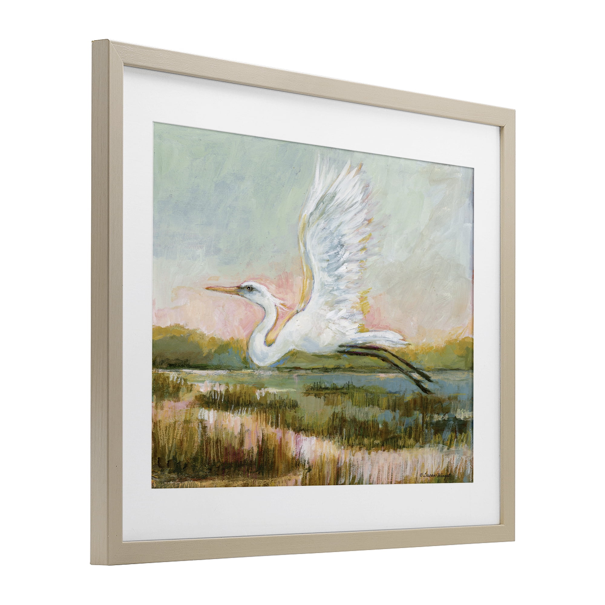 Stupell Industries White Heron Flying Birch Framed Print Under Glass, design by Susan Winget