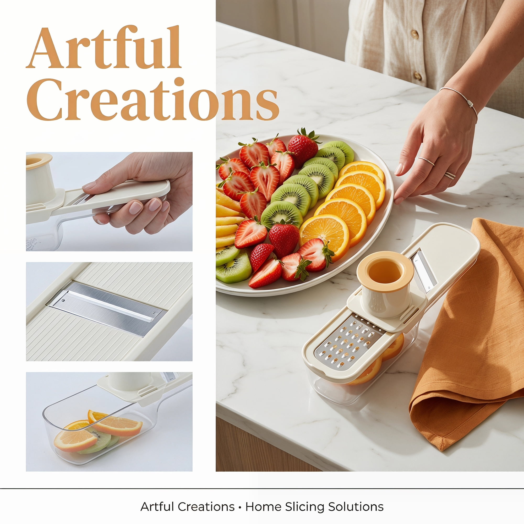 Unique Bargains Stainless Steel Blades 3-in-1 Cutter Slices, Chops and Grates Beige 1 pcs