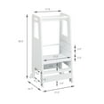 thumbnail image 2 of Kitchen Step Stool for Kids, Wooden Platform Standing Tower with Safety Rail, 3 Heights Adjustable Step Up Stool Studying Tower for Kitchen Counter and Bathroom Sink, White, 2 of 5