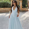 thumbnail image 2 of Women's Deep V Halter Maxi Dress, Solid Cutout Flowy Backless Summer Dress, 2 of 7