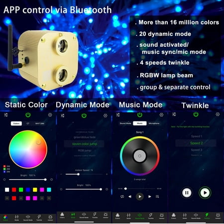 

DTLYH Bluetooth/APP Control 16W Twinkle Fiber Optic Lights Star Ceiling Lighting Kits 550pcs*0.03in13.1ft Fiber Strands RGBW Music Sound Control Light Engine Home Indoor Car Interior Deco