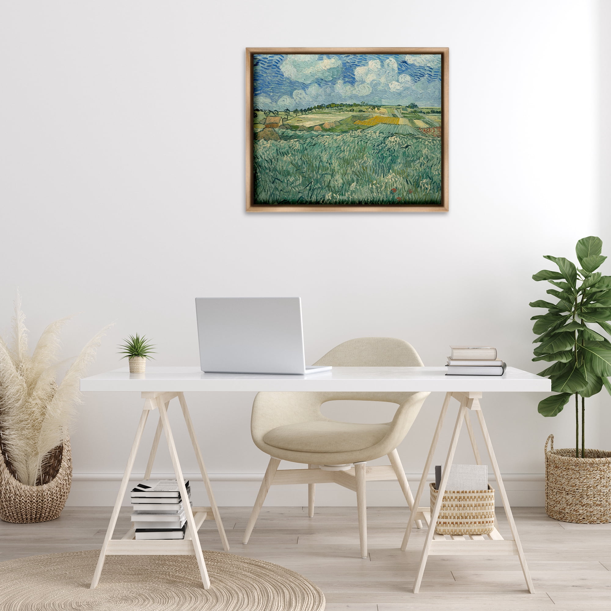 Stupell Industries Classical Van Gogh Farmland Landscape & Nature Painting Brown Floater Framed Canvas Art Print Wall Art, 31 x 25