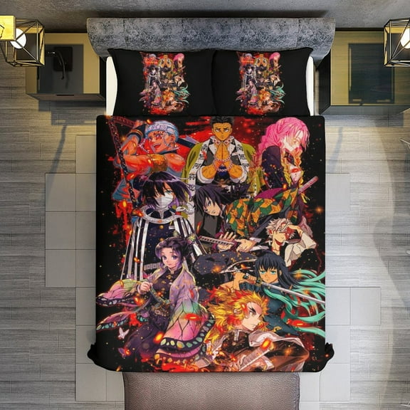 Demon Slayer 3-Piece Bedding Comforter Set Bed Cover Set Soft Warm Bedding for Bedroom, Home, Hotel 86"x70"