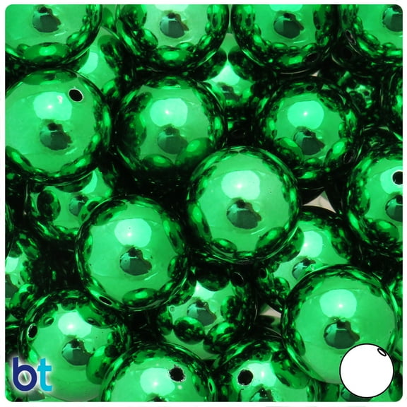 BeadTin Green Metallic 20mm Round Plastic Beads (10pcs)