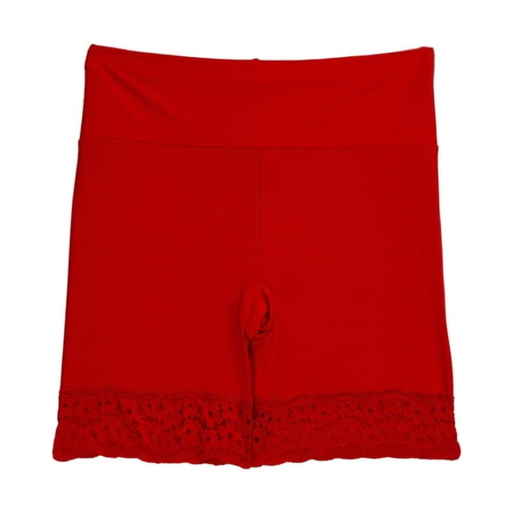 Women's High Waist Shaping Boyshort, Lace Hem Butt Lifting Breathable Underwear Shorts Red Nylon Panties for Women L