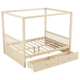 thumbnail image 6 of Euroco Wood Queen Size Canopy Bed with Drawers, Natural, 6 of 10