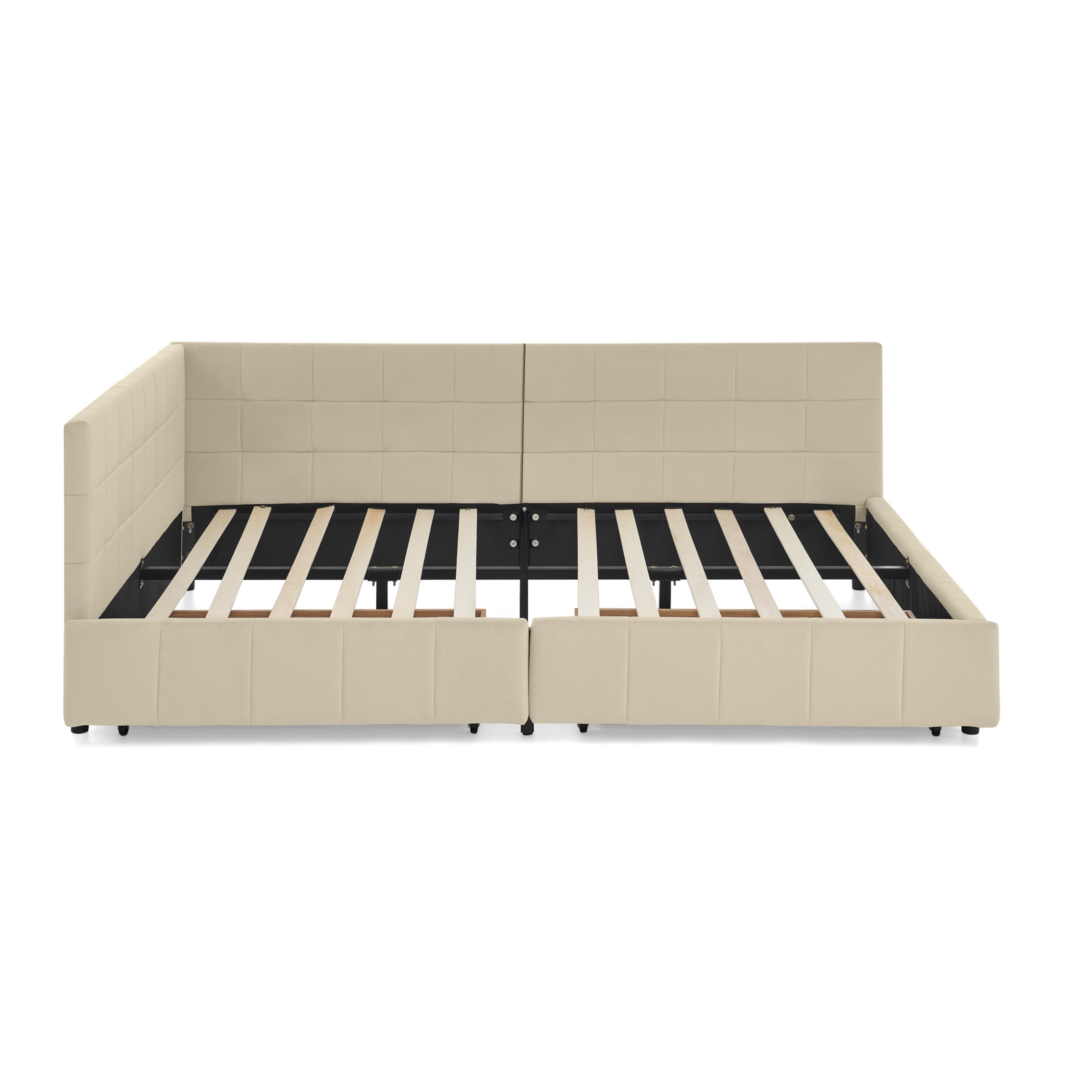 Noble House Carola Full Size Velvet Daybed Frame, Tufted Upholstered Sofa Bed with Underbed Storage Drawers, Beige