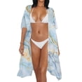 thumbnail image 3 of HELLHERO Polyester Long Kimono Swimsuit Cover Up for Pool Party Casual Lightweight Marble Grain, 3 of 6