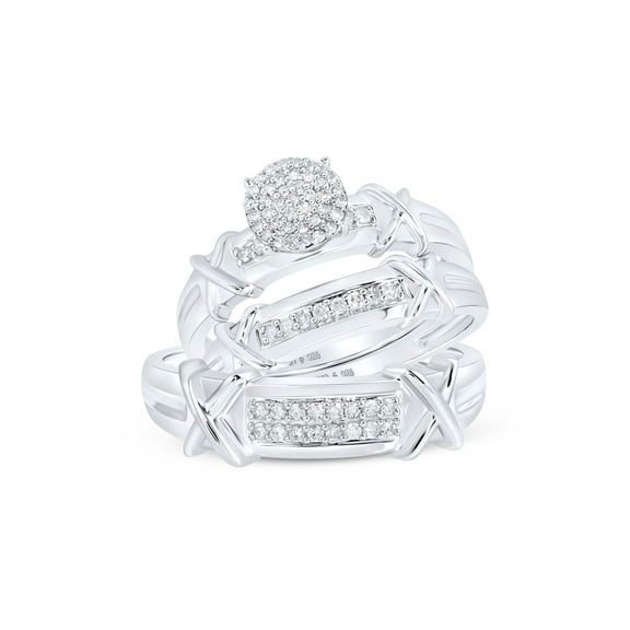 Sterling Silver His Hers Round Diamond Cluster Matching Wedding Set 1/3 Cttw