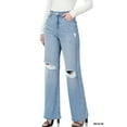 thumbnail image 1 of Zenana Women's High Rise Destroyed Raw Hem Straight Leg Denim Pants, 1 of 7