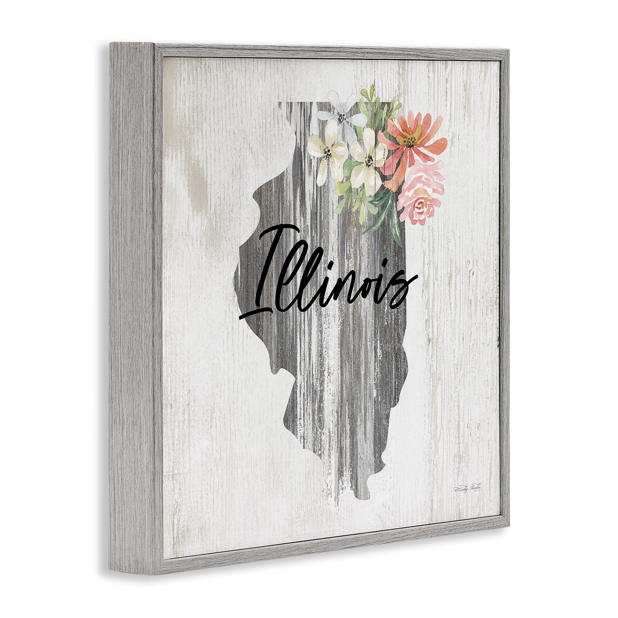 Stupell Industries Shabby Chic Illinois Botanical & Floral Painting Gray Framed Art Print Wall Art, 17 x 17