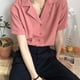 thumbnail image 5 of Camisa de mujer Verano de manga corta con cuello en V Botón suelta Top casual, rojo claro, XXL Vogacara AP001363-17B, 5 of 7
