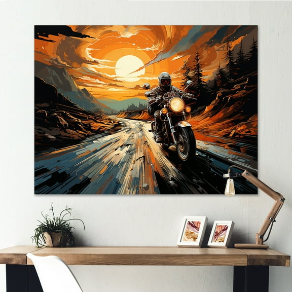 Designart "Riding With Expressionist Flair II" Motorcycle Canvas Wall Art