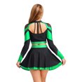 thumbnail image 2 of Aislor Womens Shiny Rhinestone Cheerleading Uniform 2 Piece Set Long Sleeve Crop Top & Skirt For Dance Green M, 2 of 6
