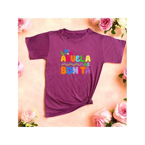 Letras Playera Blusa Con Estampado De La Abuela Mas Bonita Ropa Para Mujer Color Rosa Dorado Talla Mediana Marca Emil SaEs