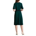 thumbnail image 3 of Women's Short Sleeve Pleated Dress 2025 Trendy Contrast Color Casual Work A-Line Midi Dresses S Lake Green, 3 of 5