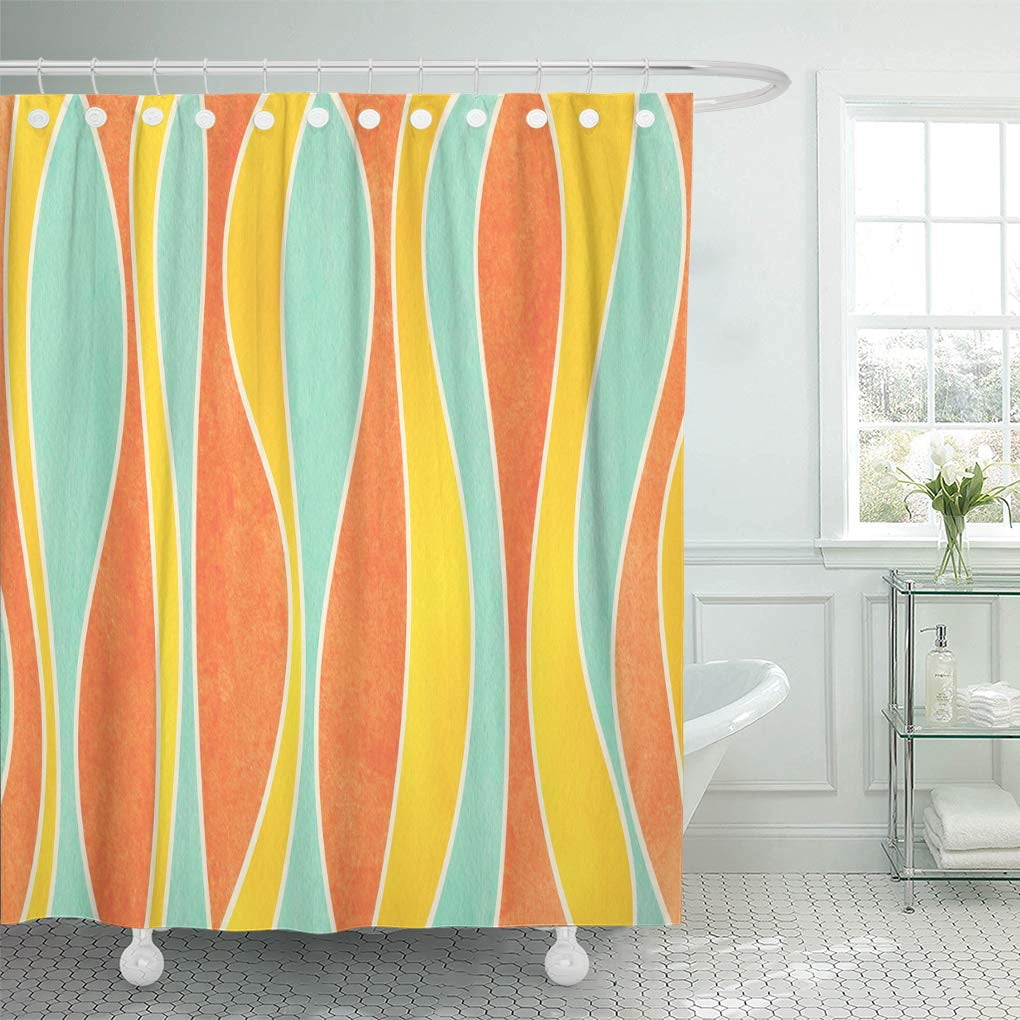 CYNLON Watercolor Yellow Seafoam Blue and Carrot Orange Striped Curved