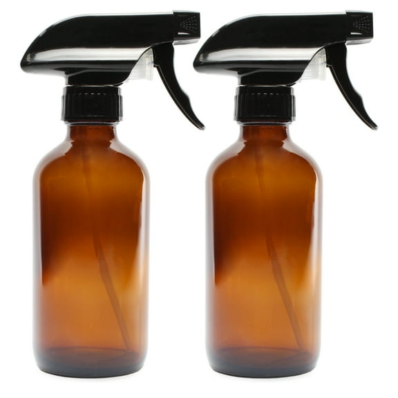 Cornucopia Brands 8-Ounce Amber Glass Spray Bottles (2 Pack); Brown Boston Round Bottles w/Heavy Duty Mist & Stream Sprayers Perfect for Essential Oil Blends