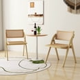 thumbnail image 2 of Costway Foldable Dining Chairs Set of 2 with Woven Rattan Backrest & Seat Rubber Wood Frame Natural, 2 of 8