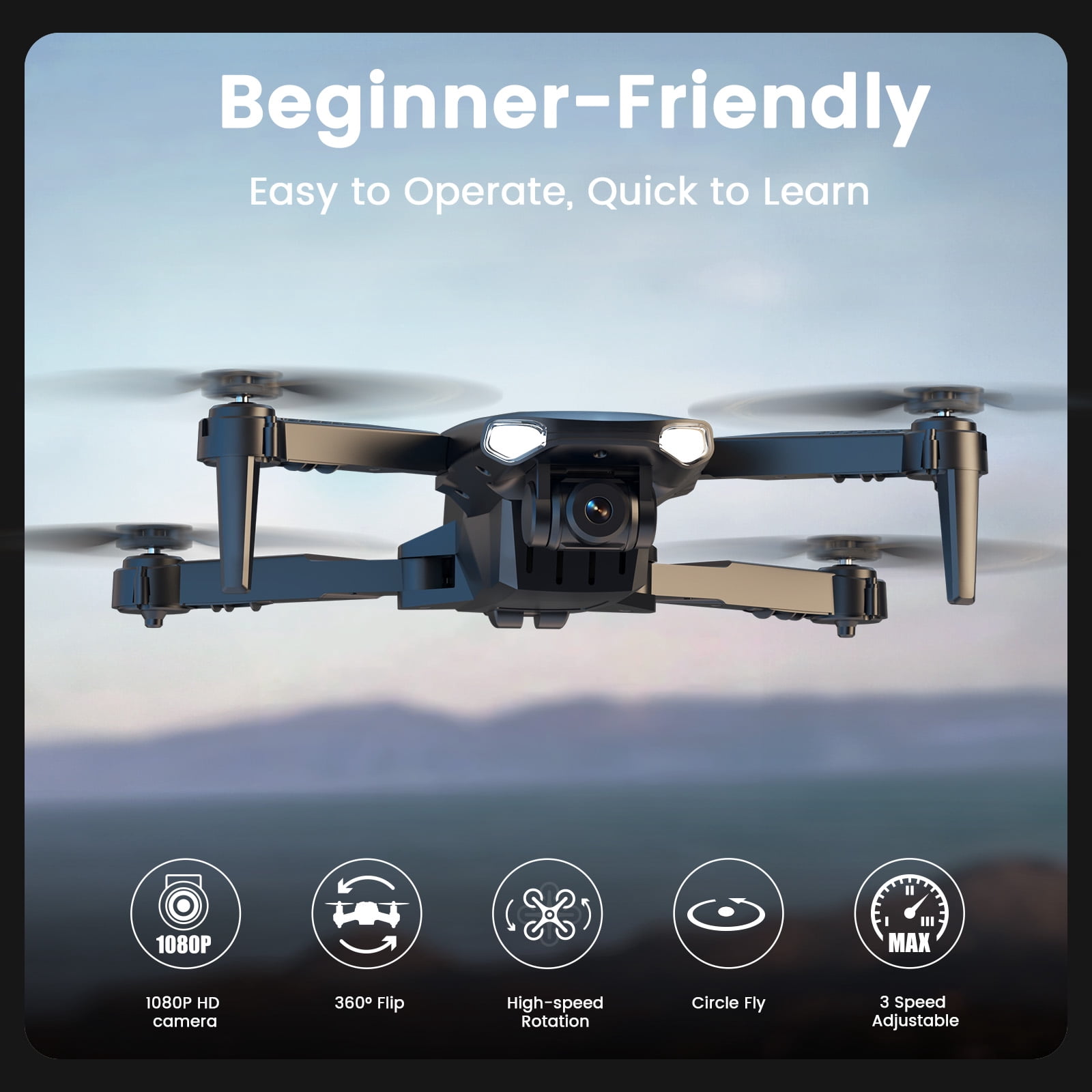 Drone for Kids Adults, Wefone WF11 1080P HD Camera Drones with FPV Transmission Mini Foldable  RC Quadcopters for Beginners, 2 Batteries, Black
