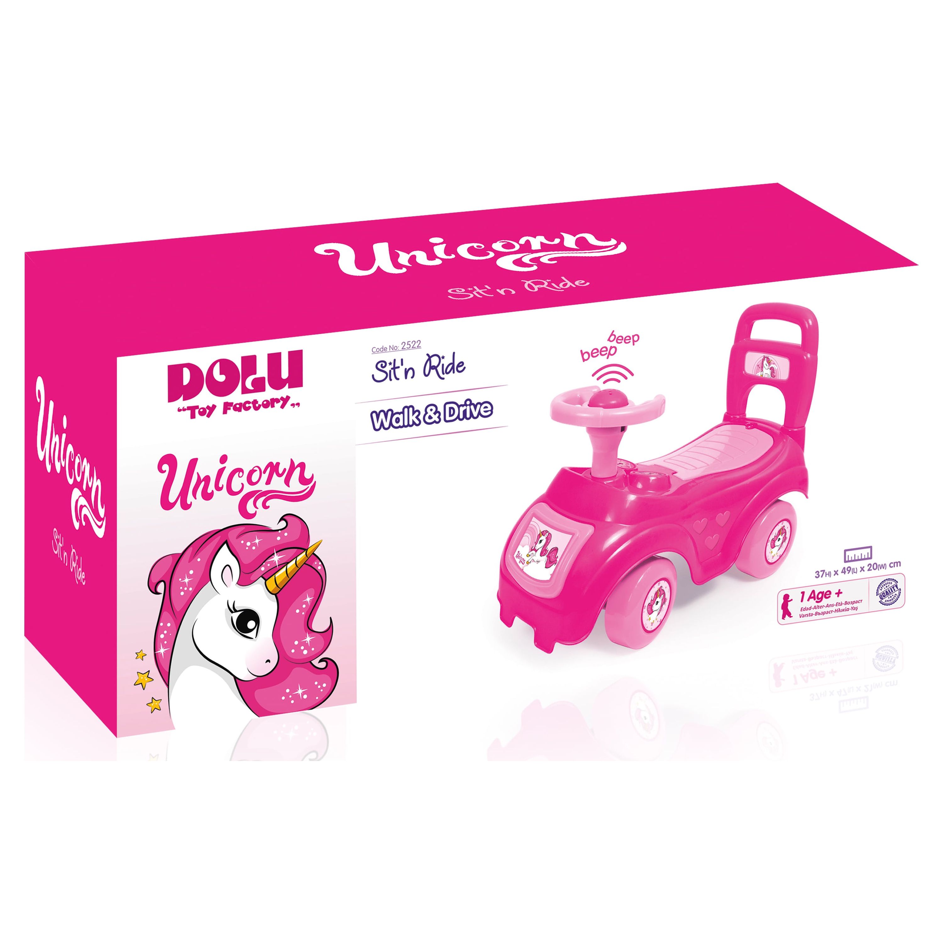 Dolu Toys - Push & Pedal Ride-on's Pink Unicorn Sit and Ride unisex - image 3 of 4