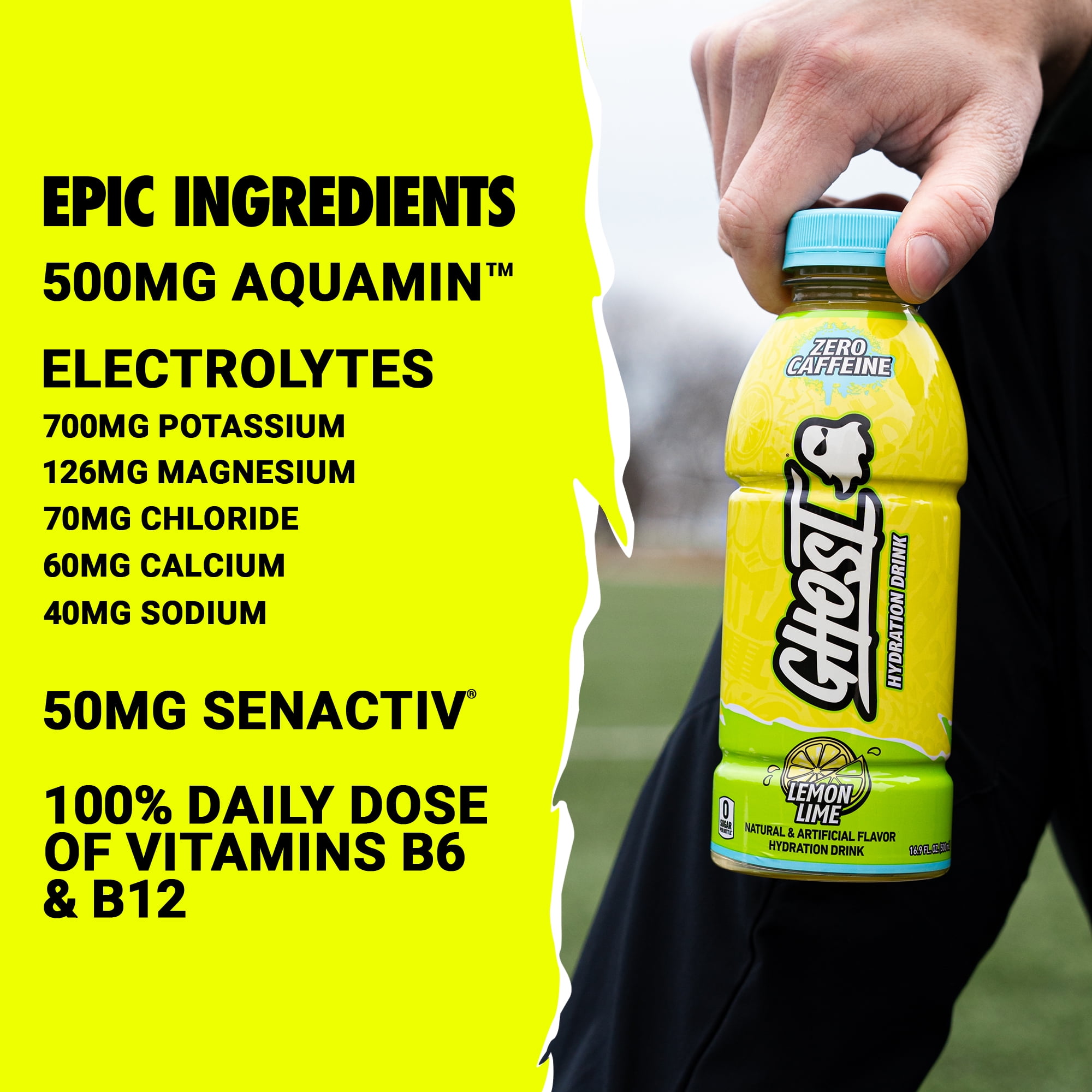 GHOST® HYDRATION Zero Sugars Sports Drink, Lemon Lime, 16.9 fl oz
