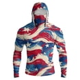 thumbnail image 2 of Men's Patriotic American Flag Fishing Hoodie with Built-in Face Mask and Thumbhole Cuffs Featuring UPF 50+ Sun Protection Long Sleeve Shirt for 4th of July Memorial Day Wine XXXXL, 2 of 9
