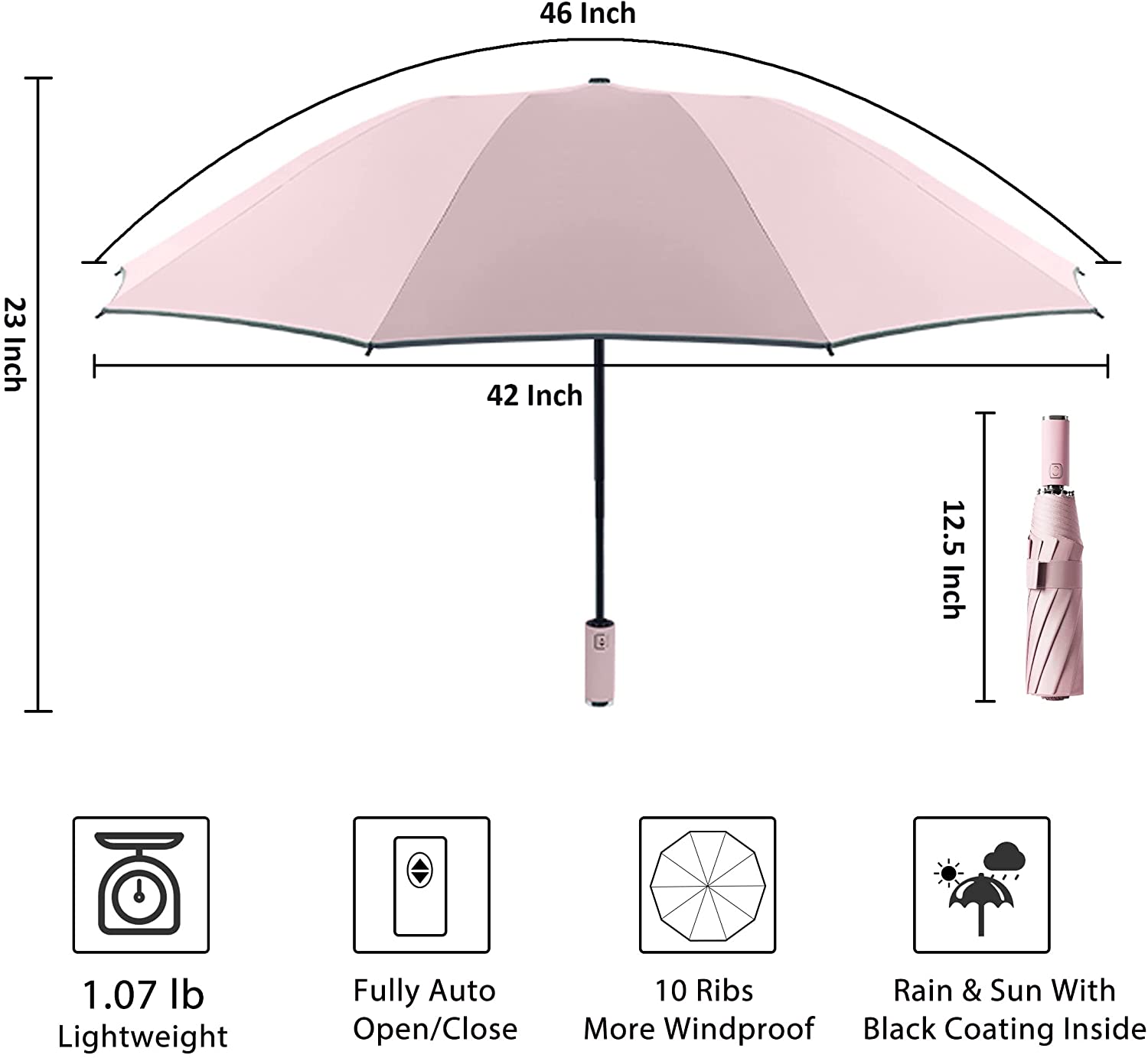 NANAHuang Inverted UV Umbrella for Rain and Sun Medium Size UPF 50+ Rverse Compact Umbrella Auto Open Close