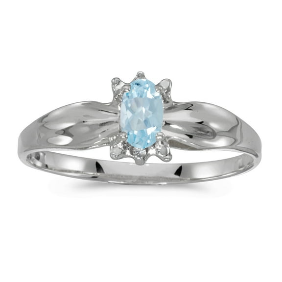 10k White Gold Oval Aquamarine And Diamond Ring