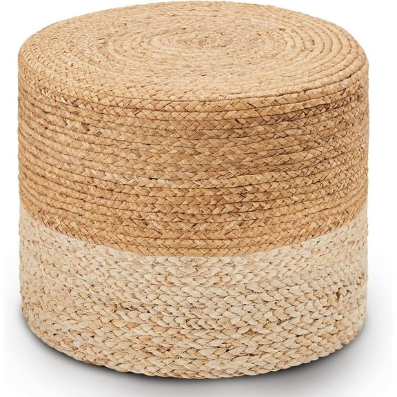 Casa Pura Furniture Ottoman Footrest Pouf Hand Braided Round Boho Pouffe - for Living Room, Bedroom