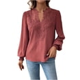 thumbnail image 3 of Dazajoo Lace V Neck Tops for Women Long Sleeve Going Out Elegant Shirts Basic Solid Color Dressy Casual Fall Blouses 2024 Fashion,Wine,L, 3 of 7