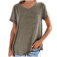 thumbnail image 3 of Mittory Women's Roll Up Short Sleeve T Shirts Crew Neck Tops Loose Causal Tees with Pocket, 3 of 3