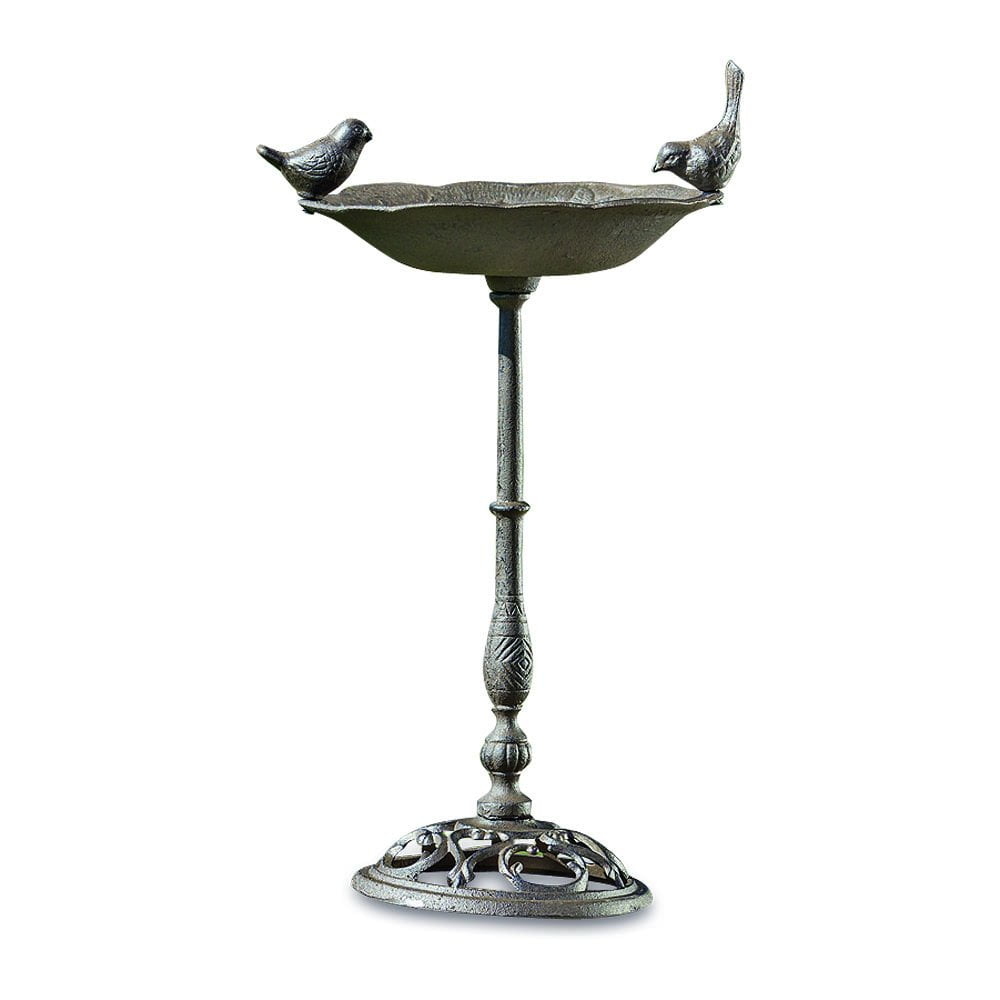 Iconic Bird Bath or Feeder with Playful Friends Perched on Rim