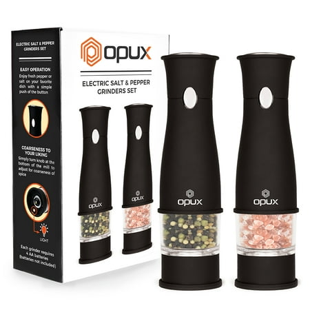OPUX Premium Deluxe Electric Salt and Pepper Grinder Set | Automatic Pepper Mill, Battery Operated Salt Shaker | Adjustable Coarseness with LED