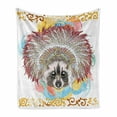 thumbnail image 1 of Tribal Soft Flannel Fleece Throw Blanket, Raccoon in Prehistoric Feathers Boho Hippie Wild Print, Cozy Plush for Indoor and Outdoor Use, 50" x 70", Multicolor, by Ambesonne, 1 of 6