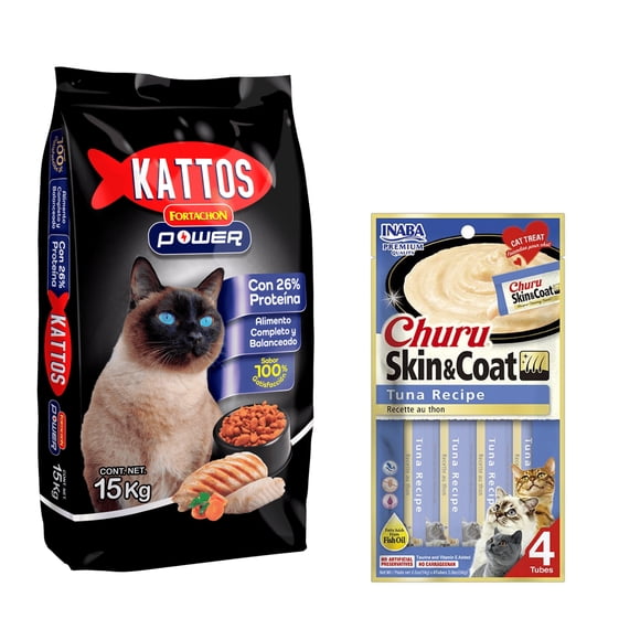 Kattos Fortachon Power 15 kg + Churu Skin & Coat Atún Snack 4 tubos de 14g