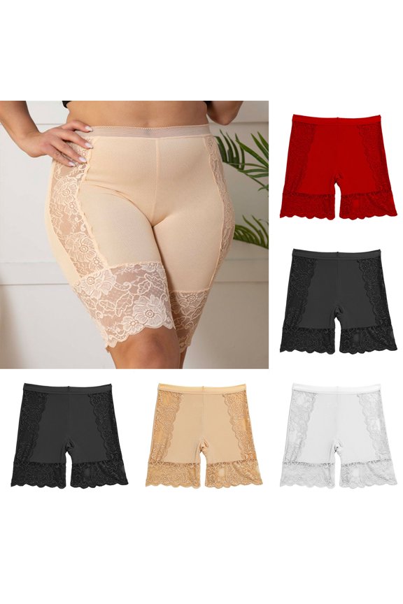 Seamless Underwear for Women High Waist Lace Side Butt Lifting Shaper Shorts Soft Breathable Solid Color for Daily Wear