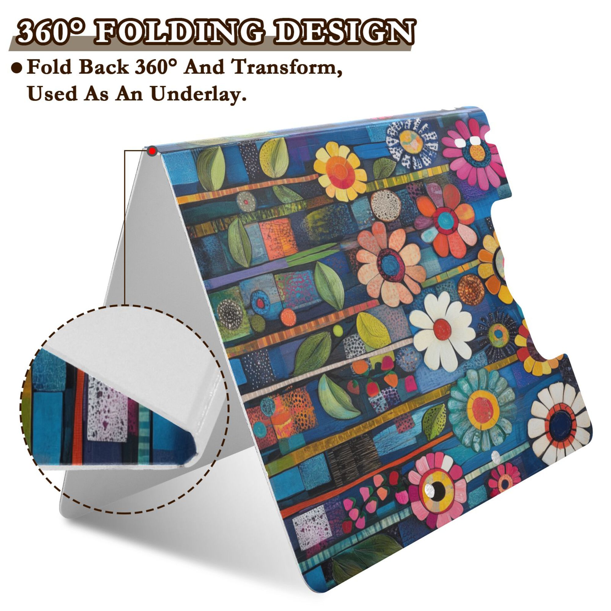 FORMRS A4 Clipboard Folder with Pen Holder Horizontal Foldable School Office Binder, Blue Colorful Flowers