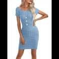 thumbnail image 2 of Vestido Informal de Verano de Punto para Mujer, Corta, Cuello Redondo, Corte Entallado, Estilo Camiseta, Vestidos Ajustados Azul XL, 2 of 9