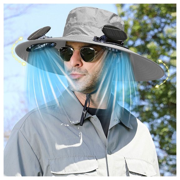 Solar Fan Hat,Solar Powered Fan Hat for Men Women,Wide Brim Sun Hat with 2 Solars Fan,2-in-1 Hands-Free Hats Fans