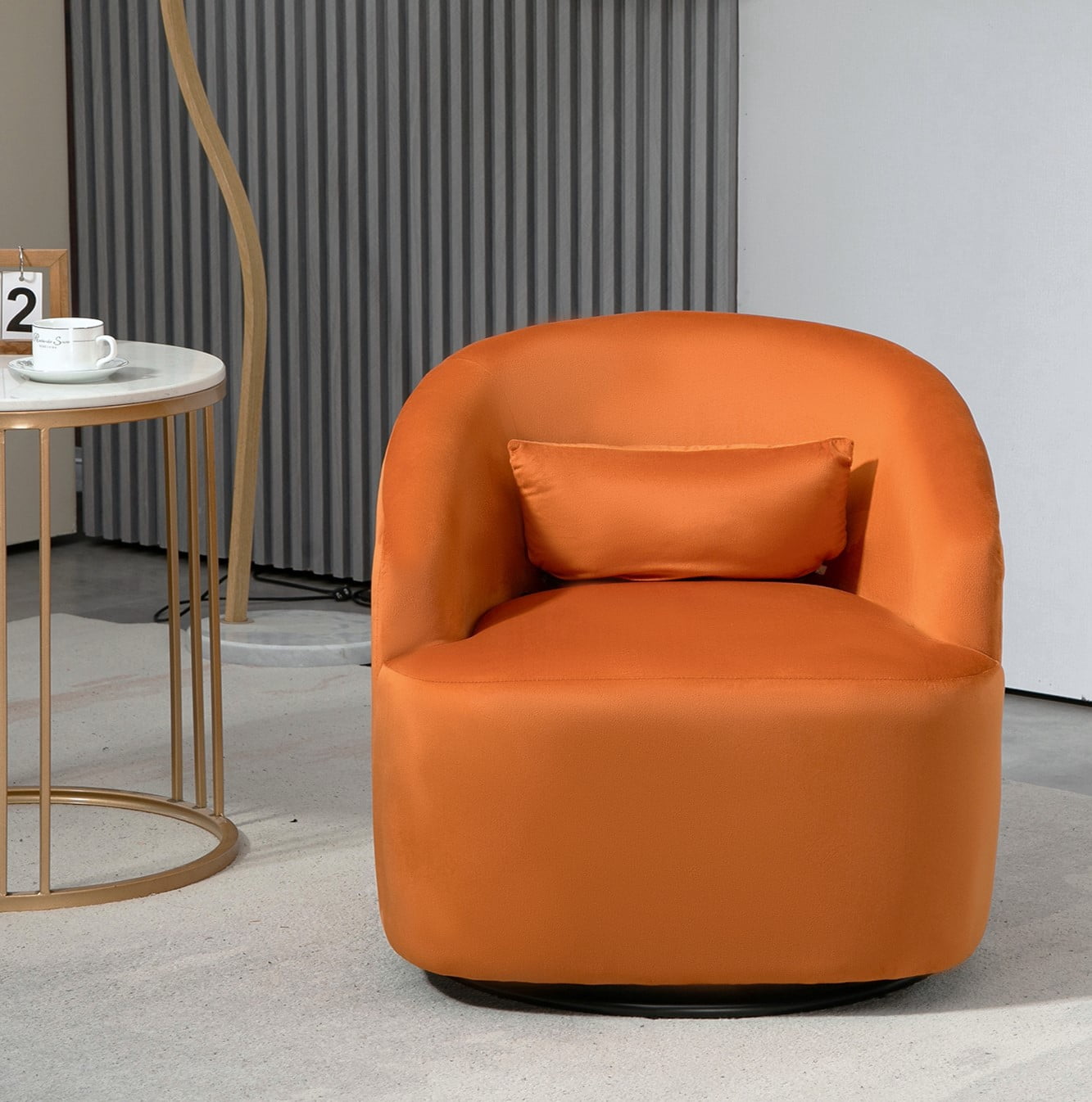US Pride Furniture Accent Chair with Barrel-shaped Design and 360 Degree Swivel Feature Red Orange