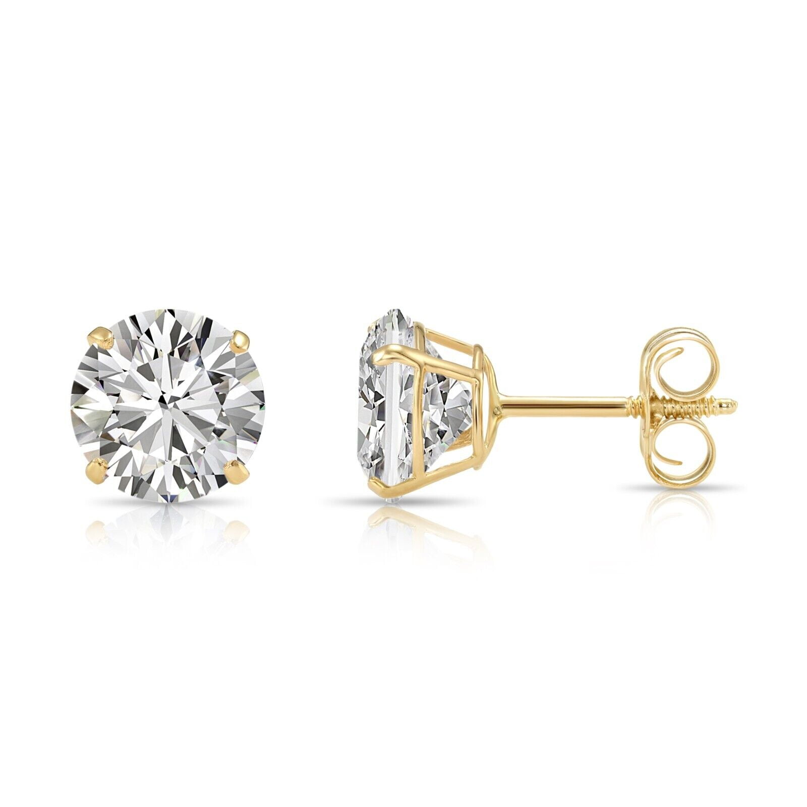 Tilo Jewelry 14K Yellow Gold Solitaire Round CZ Stud Post Earrings with Secure Screw-backs | 6mm | Classic Everyday Earrings | Women, Men, Unisex
