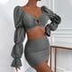 thumbnail image 4 of Conjuntos de blusa de manga larga y minivestido con cuello en V para mujer a la moda de 2 piezas Wmkox8yi  bvn778, 4 of 9